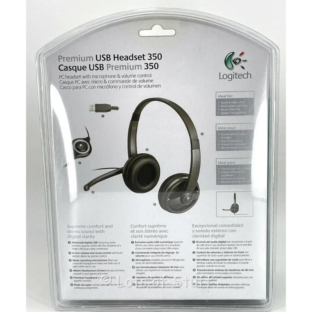 Logitech Premium USB 350 Black Headsets Brand New Sealed Wired Headphones